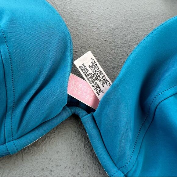 Y2K Victoria’s Secret 34D Teal Aqua Blue Halter Pushup Bikini Top - Picture 2 of 7